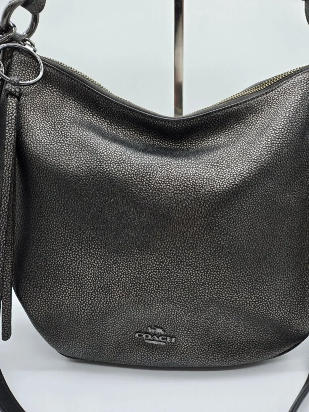 Coach Sutton Hobo 40632 Metallic Pewter Leather Convertible Shoulder Crossbody B